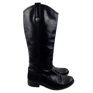 Frye Melissa Button Riding Boots Black Leather Tall Knee High Women's Size 6.5